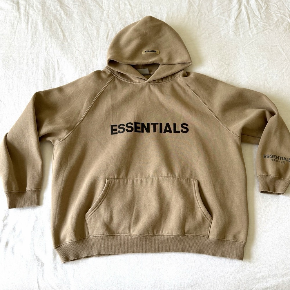 Fear of God Essentials Hoodie Beige Men's XL Premium Fleece Pullover - Picture 3 of 11